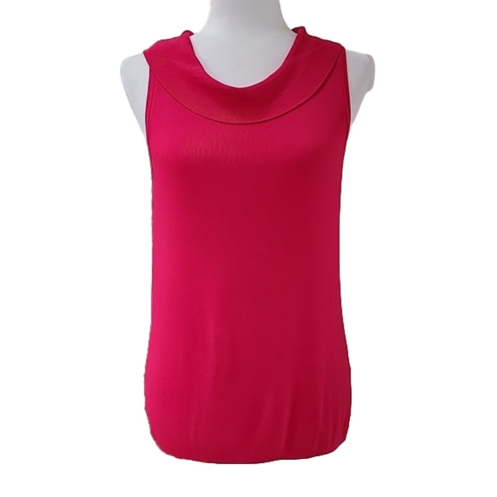 Hot Pink Mock Collar Sleeveless Summer Dress Barn Sweater Top Size Large EUC